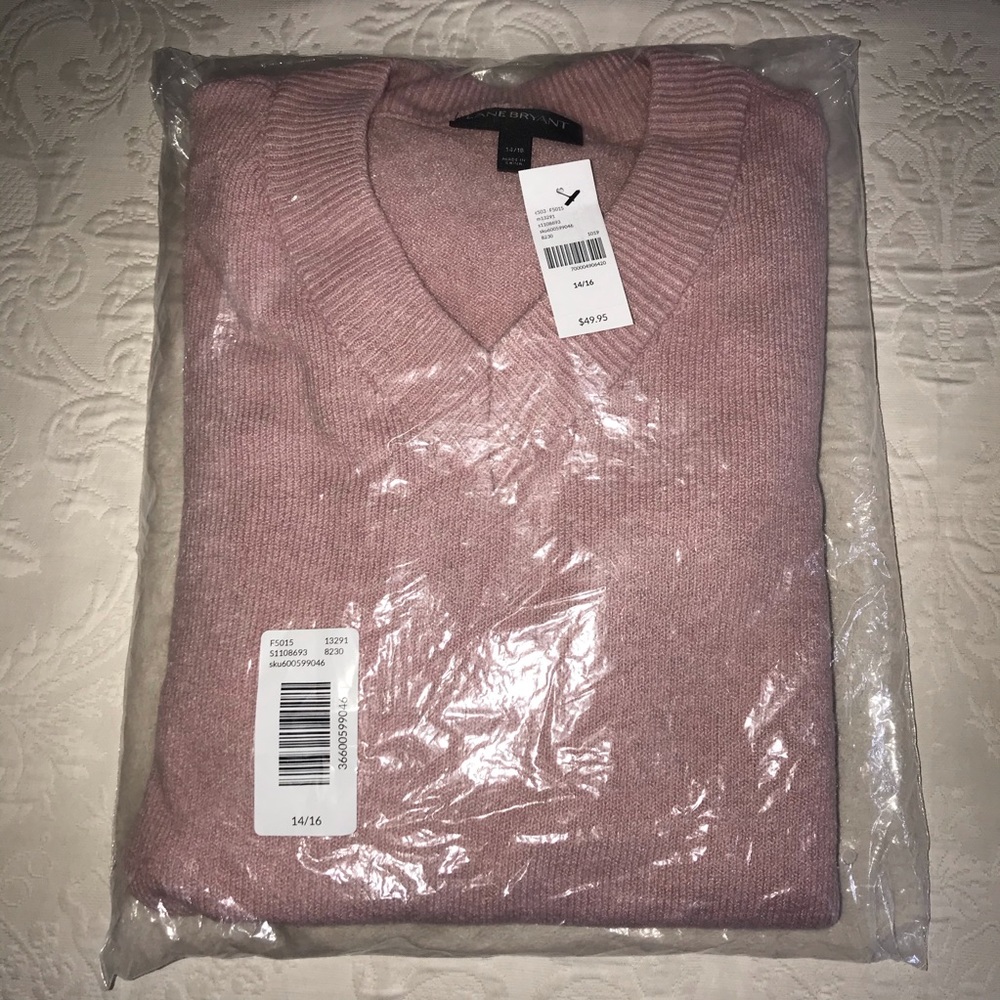 Lane Bryant Pink Mauve V-Neck Sweater 14/16 1X